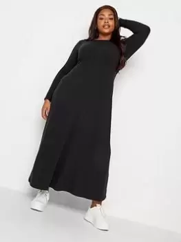 Image of Yours Yours Long Sleeve Rib Swing Dress. Black, Size 14, Women