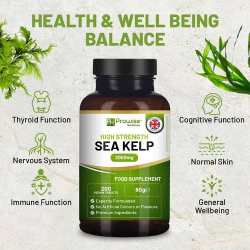 Image of Prowise Healthcare Sea Kelp 2000mg 200 Vegan Tablets - Natural Source of Iodine - Premium Ingredients - Proudly made in the UK by Prowise None unisex