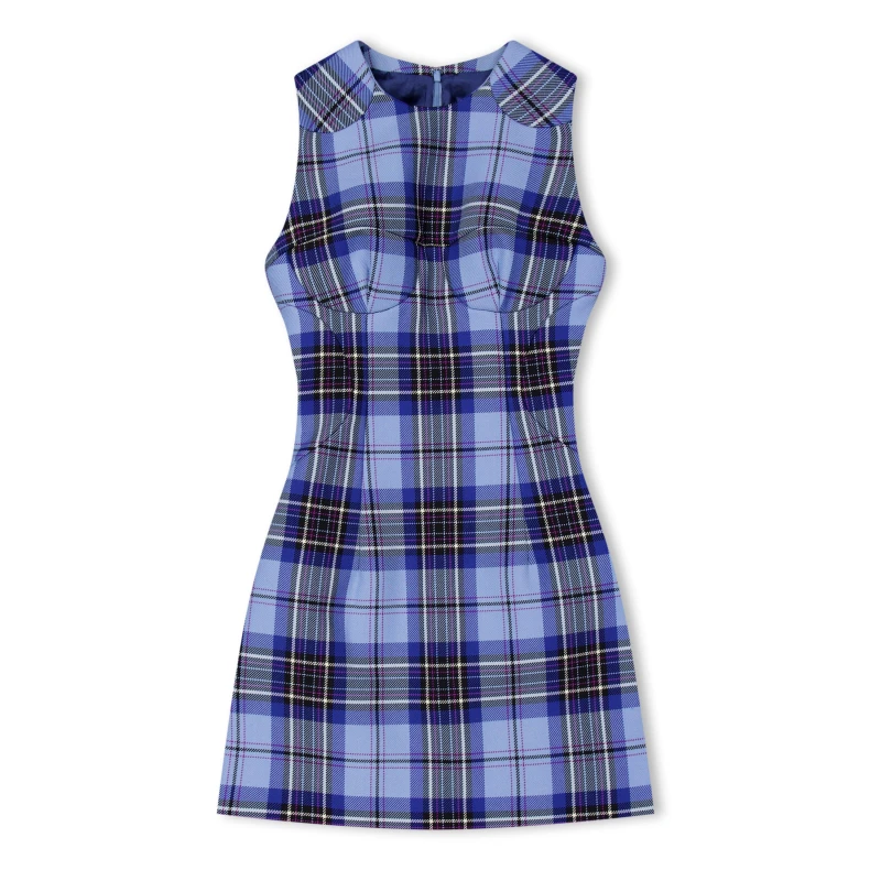 Image of Off White Womens Cheque Mini Dress Blue/Black female 8 (XS)