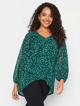 image of M&Co Abstract Spot Wrap Hem Blouse, Green, Size 10, Women