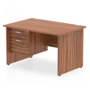 image of Impulse 1200 Rectangle Panel End Leg Desk WALNUT 1 x 2 Drawer Fixed Ped