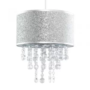 Image of Bonita Silver Glitter Pendant Shade with Clear Droplets