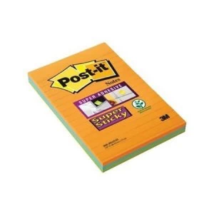 image of Post-It 3M Super Sticky 102 x 152mm Notes Ruled Assorted Colours 3 x 90 Sheets