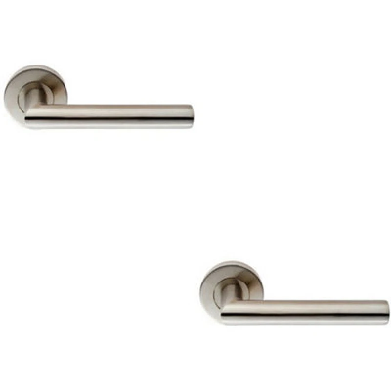 Image of Loops 2x PAIR Oval Shaped Mitred Bar Handle on Round Rose Concealed Fix Satin Steel Metallics