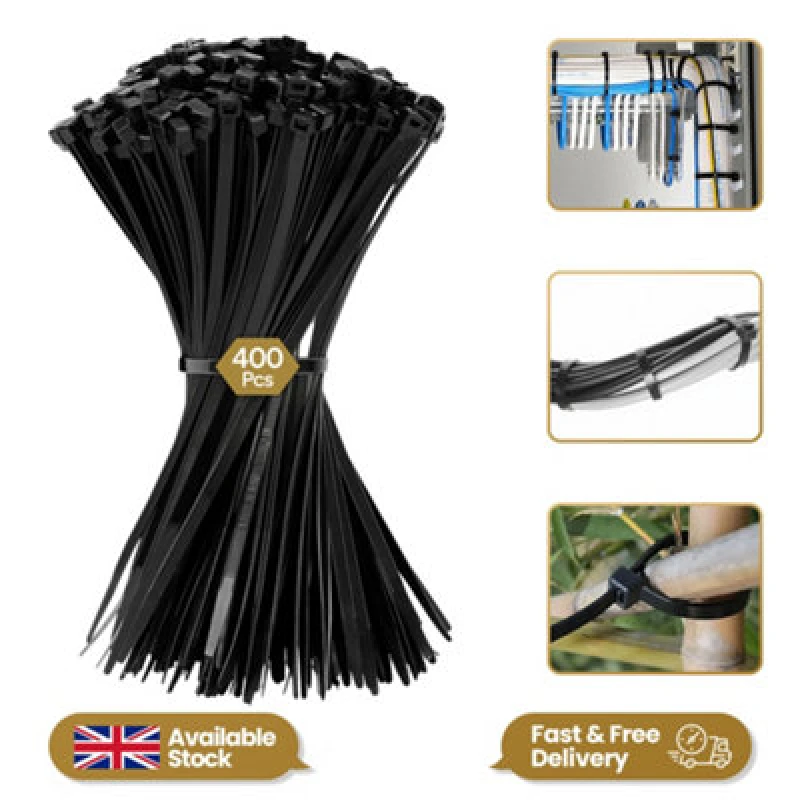 Image of Shatchi 400 Pcs 100mm X 2.5mm Strong Black Nylon Plastic Cable Ties Zip Tie Wraps Organizer