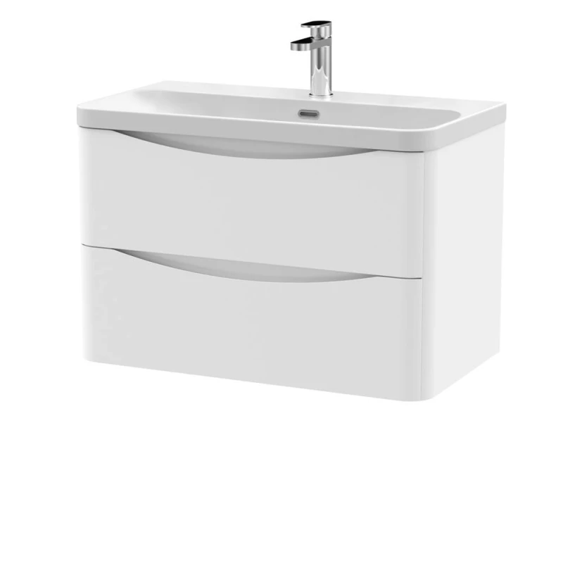 Image of Balterley Arch Bathroom Wall Hung 2 Drawer Vanity, Ceramic Basin, White, 800mm in White White Unisex