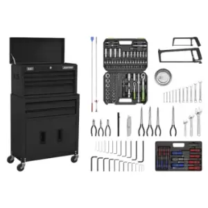 image of Sealey American Pro Topchest & Rollcab Combination 6 Drawer with Ball-Bearing Slides - Black & 170pc Tool Kit