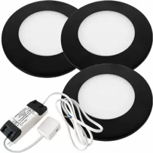 Image of 3x matt Black Ultra-Slim Round Under Cabinet Kitchen Light & Driver Kit - Natural White Diffused led