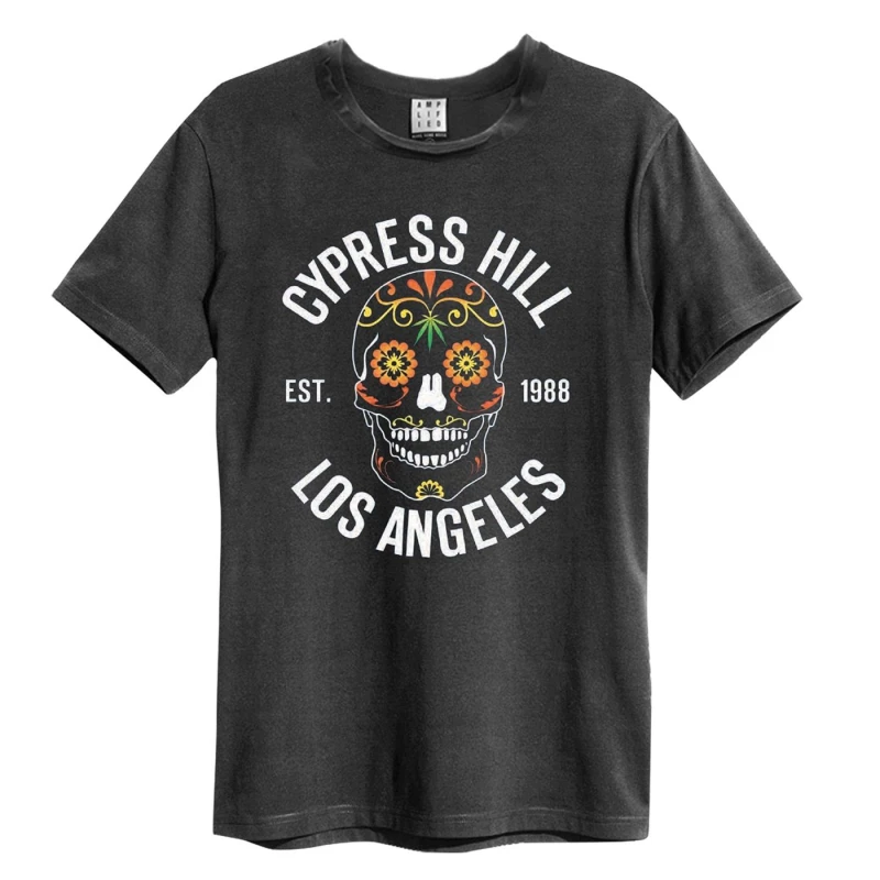 Image of Amplified Amplified Men Floral Skull Cypress Hill T-Shirt in Charcoal Size: X-Small Charcoal XS Male 5059699757141