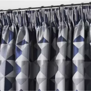 Image of Skandi Taped Pencil Pleat Curtains Fully Lined Weave Jacquard Navy 46x54 - Navy