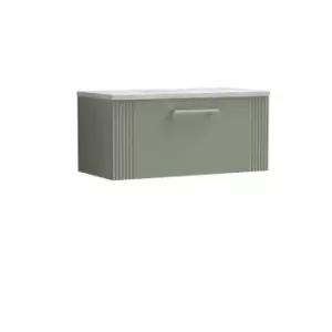 image of Nuie Deco 800mm Wall Hung Single Drawer Vanity & Bellato Grey Laminate Top - Satin Reed Green