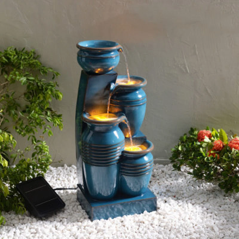 Image of Teamson Home Outdoor Water Fountain with LED Lights, 73cm Blue Blue