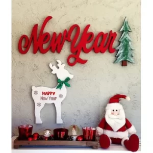 Image of New Year Red Decorative Wooden Wall Accessory