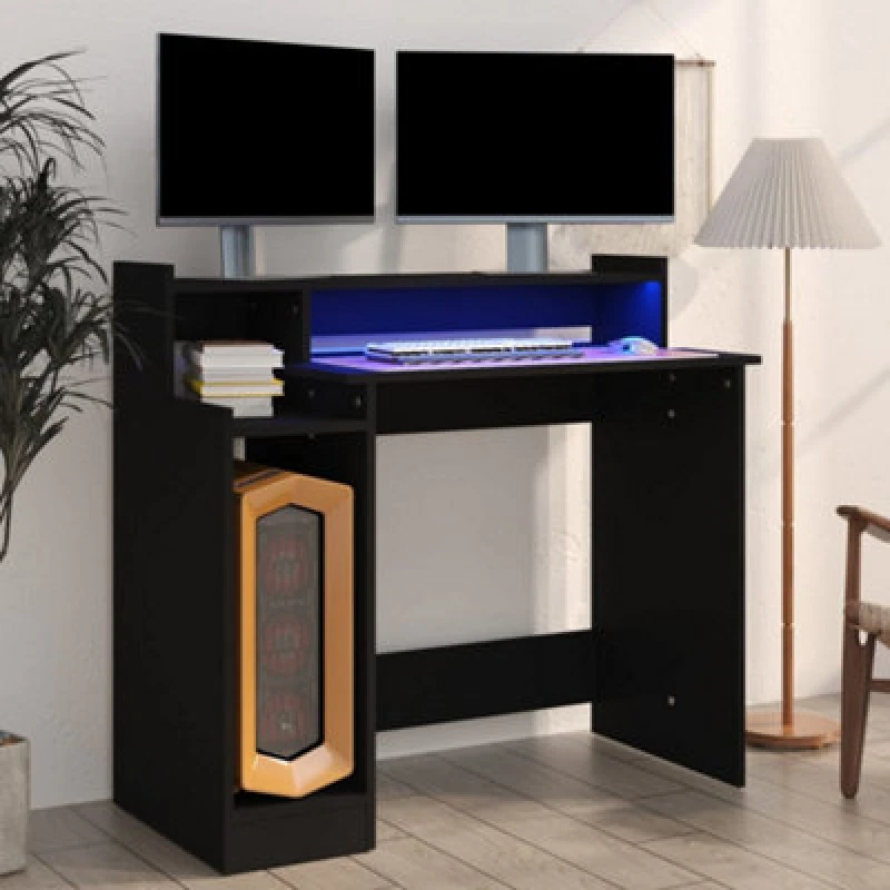 Image of VIDAXL Desk with LED Lights Black 97x45x90cm Engineered Wood vidaXL 8720287078388