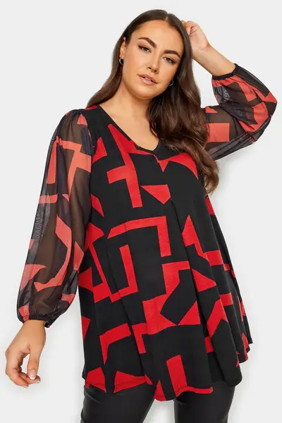 Image of Yours Printed Pleated Top Black