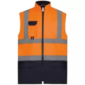 image of Yoko Adults Unisex Hi-Vis Padded Bodywarmer (3XL) (Orange/Navy) - Orange/Navy