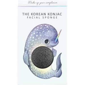 image of The Konjac Sponge Company Mythical Narwhal Konjac Sponge Box and Hook - Bamboo Charcoal 30g