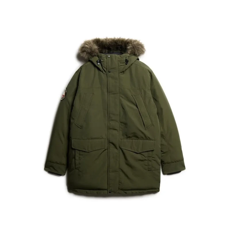 Image of Superdry Everest Faux Fur Parka Jacket Army Khaki Green XL
