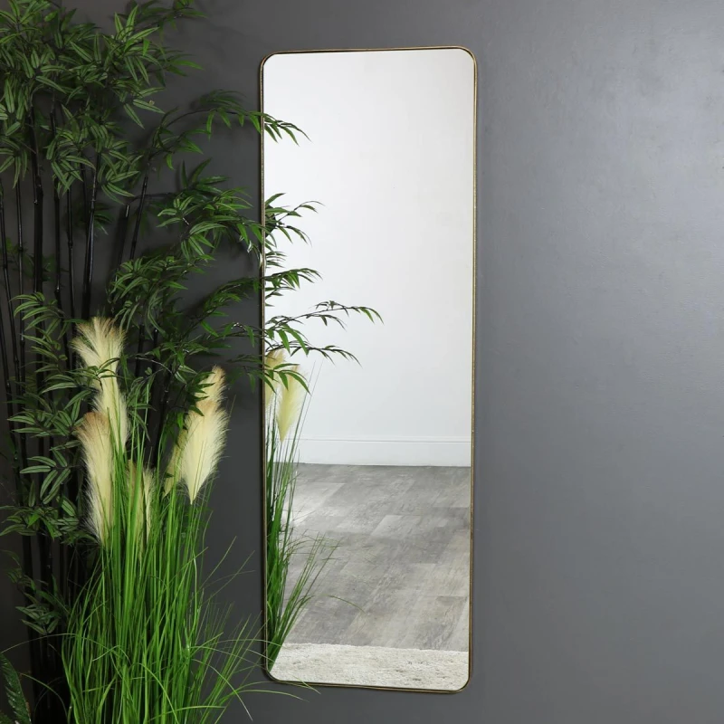 Image of Melody Maison Tall Brushed Gold Wall / Floor / Leaner Mirror 47cm X 142cm Gold