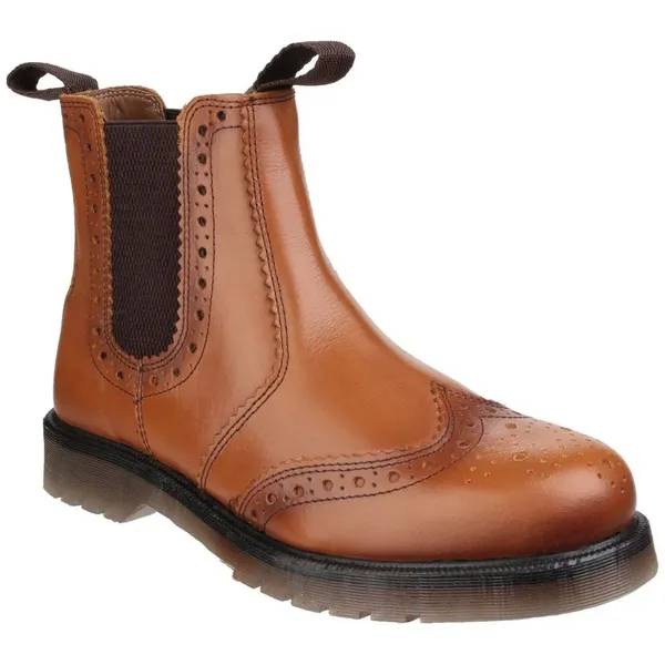 Image of Amblers Mens Dalby Pull On Brogue Boots 24280-40039-07 Colour: Tan