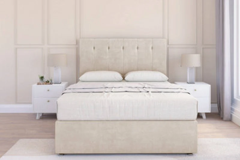 Image of Sloomy Highbury Cream Plush Divan Bed Base No Drawers - 26" Strutted Headboard 6' Super King
