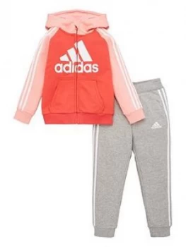 Image of Adidas Young Girls 3 Stripe Hoodie Jogger Set - Pink