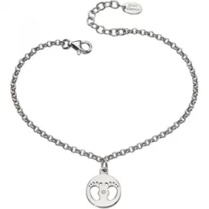 Childrens D For Diamond Sterling Silver Footprint Charm Bracelet