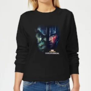 Image of Marvel Thor Ragnarok Hulk Split Face Womens Sweatshirt - Black - XXL