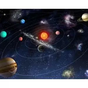 Image of Solar System Blue Wall Mural - 3.5m x 2.8m