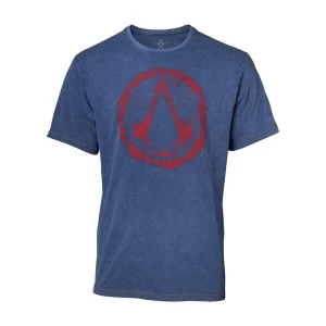 image of Assassins Creed - Crest Logo Faux Denim Mens Large T-Shirt - Blue