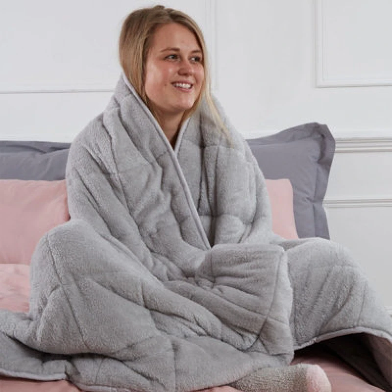 Image of OHS OHS Teddy Fleece Sensory Sleep Therapy Weighted Blanket 125 x 180cm 6kg in Light Grey Size: 125cm x 180cm Light Grey 125cm x 180cm Unisex 50274