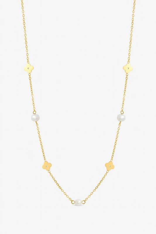 Image of Jon Richard Womens Gold Plated Waterproof Pearl & Floral Station Necklace Gold Female One Size