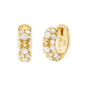 Image of Michael Kors 14k Gold-Plated Sterling Silver Pave Logo Huggie Earrings