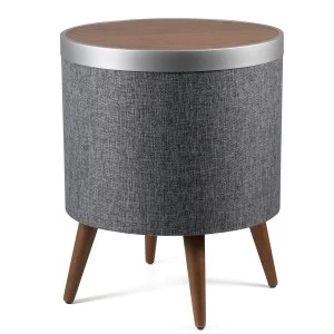 Image of Koble Zain Walnut Wood and Grey Fabric Side Table with Bluetooth Speakers & Wireless Charging