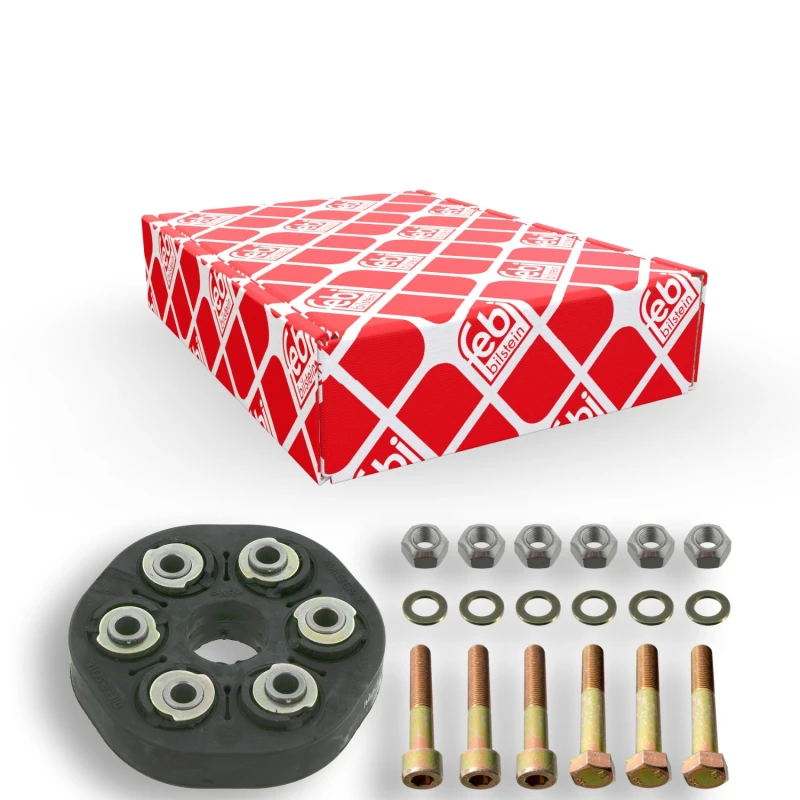 Image of FEBI BILSTEIN 03616 Drive Shaft Coupler with washers, with nuts, Front, Ø: 124mm, Bolt Hole Circle Ø: 80mm, OE Turbo NEW Joint,propeller shaft (1427)