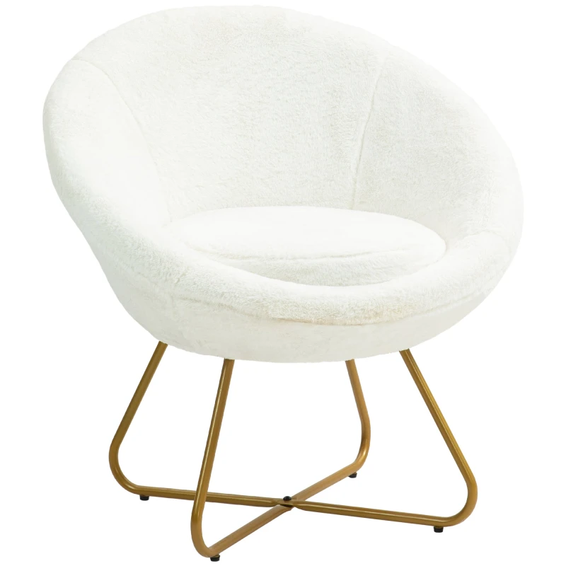 Image of HOMCOM Faux Fur Comfy Chair with Golden Metal Legs - Non-Slip Footpad - White TJ Hughes 5061025084746