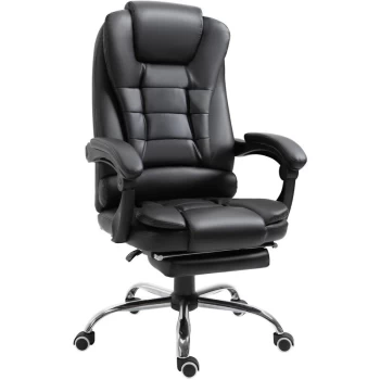 image of Homcom - Executive PU Leather High Back Recliner Swivel Office Chair with Retractable Footrest (Black)