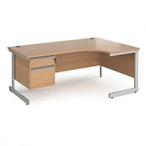 image of Dams International Right Hand Ergonomic Desk with Beech Coloured MFC Top and Silver Frame Cantilever Legs and 2 Lockable Drawer Pedestal Contract 25 1