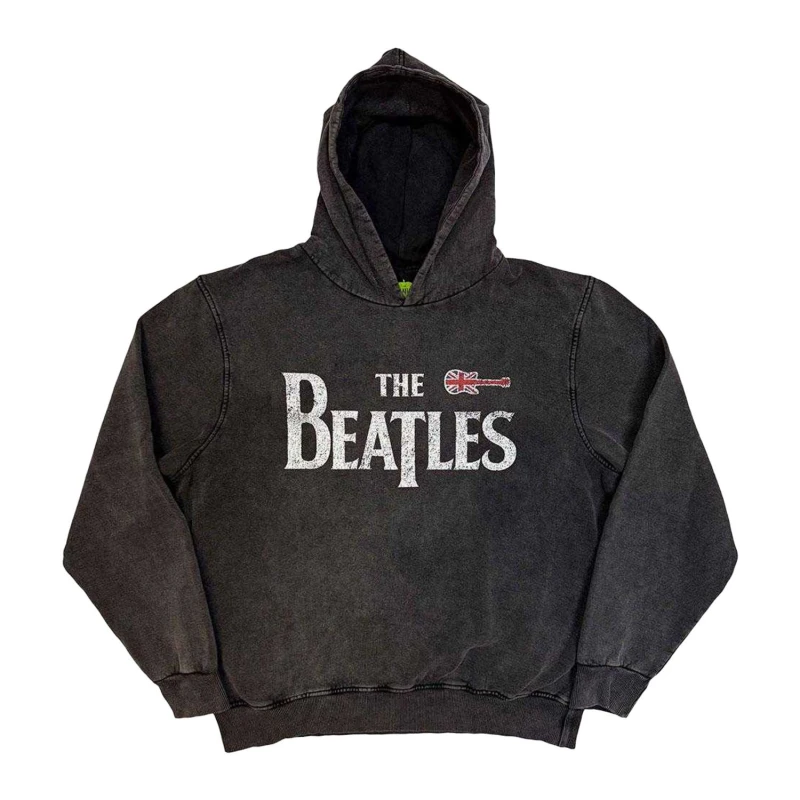 Image of The Beatles The Beatles Men Guitar Stone Wash Hoodie in Charcoal Size: large Charcoal L Male 5063806860914