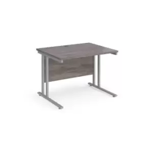 image of Maestro 25 straight desk 1000mm x 800mm - silver cantilever leg frame and grey oak top