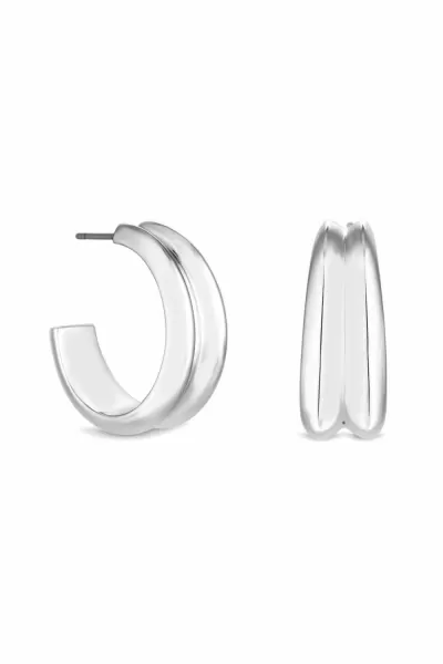 image of Recycled Sterling Silver Plated Curved Hoop Earrings - Gift Pouch