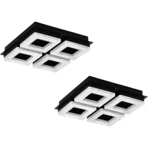 Image of 2 PACK Wall Flush Ceiling Light Black Shade Black Clear Plastic Crystal LED 4x4W