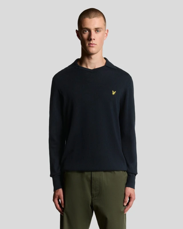 Image of Lyle & Scott Mens Cotton Merino Football Collar Jumper in Dark Navy