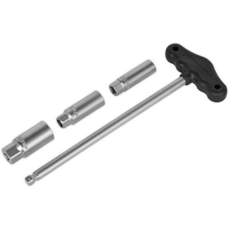 Image of Loops 4 Piece Spark Plug Socket Set - T-Bar Handle - 3/8" Sq Drive - Rubber Inserts Multi