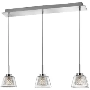 Image of Merano - Elizabeth 3 Light Bar Pendant Ceiling Light Chrome Aluminium Clear Glass G9 Bulb Included