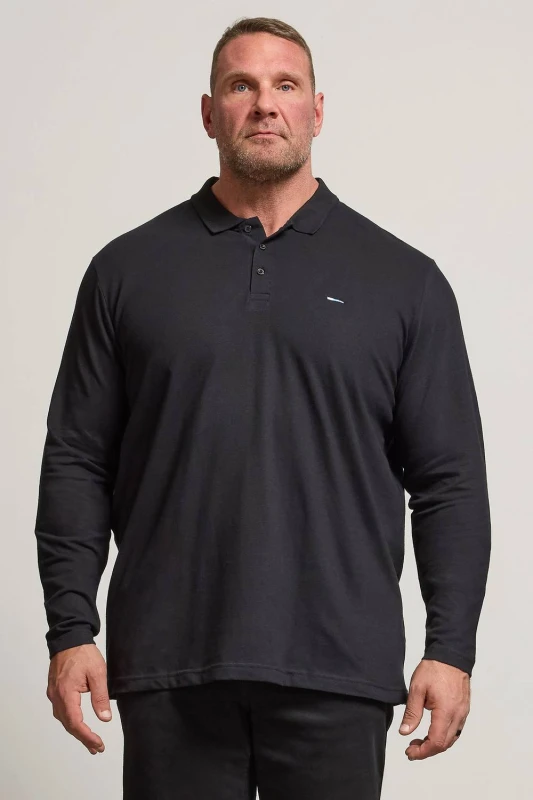 Image of BadRhino BadRhino Men Long Sleeve Polo Shirt in Black Size: 4X-Large Black 4XL Male 5057147734096