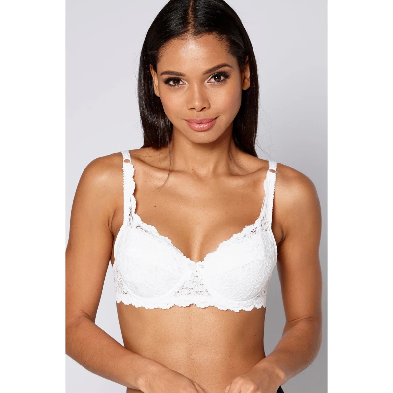 Image of Studio Underwired B-DD Full Cup Floral Lace Bra - White White 34C