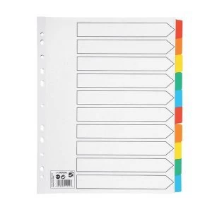 image of 5 Star Office Maxi Index Extra wide 150gsm Card with Coloured Mylar Tabs 10 Part A4 White