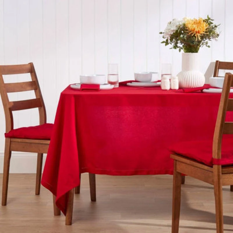 Image of Homescapes Plain Cotton Tablecloth, 137cm x 137cm Red