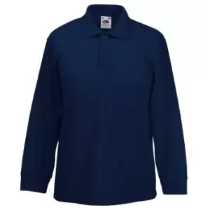 image of Fruit Of The Loom Childrens Long Sleeve 65/35 Pique Polo / Childrens Polo Shirts (9-11) (Deep Navy)